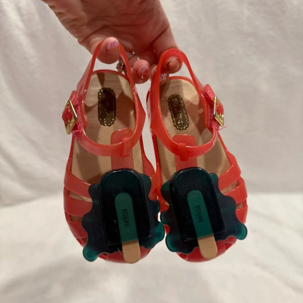 Mini Melissa Red Jelly Sandals‎ Popsicle Charm Buckle Strap Kids Size 8